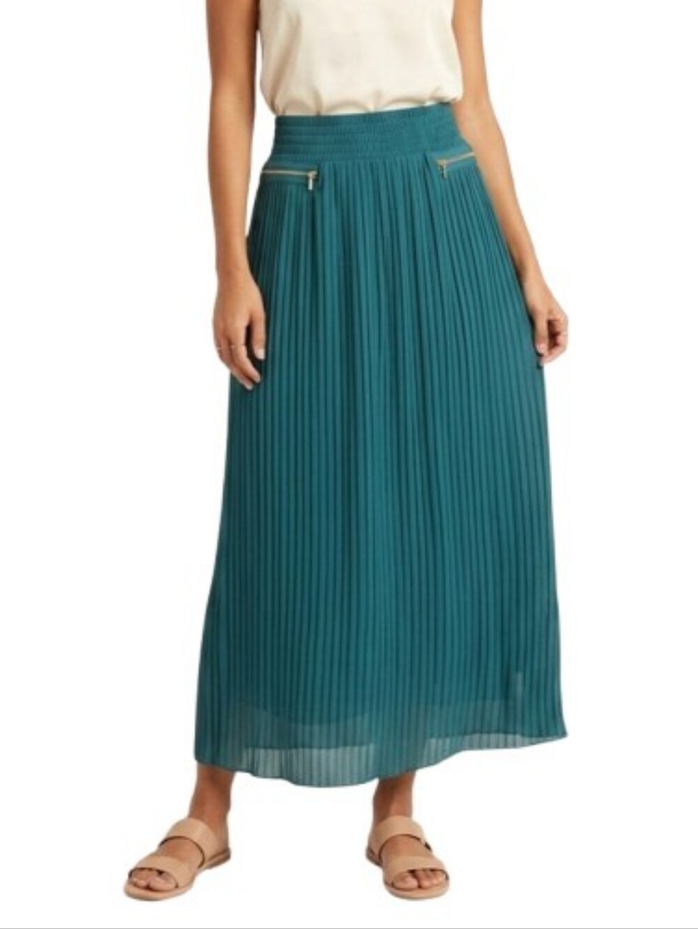 Metro Wear Teal Maxi Skirt Pleated Long NWT Modest Boho Bohemian